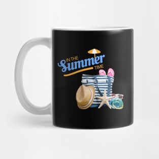 in the summer time funny beach stuff slippers and sunglasses beach bag Mug